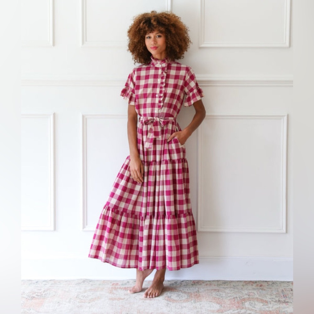 Mille Victoria dress in raspberry plaid, size M